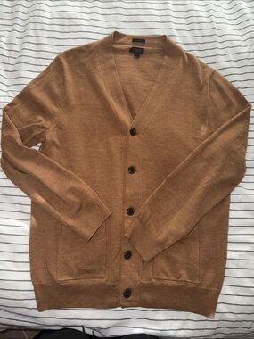 J. Crew Slim Men's Button Cardigan in Warm Camel